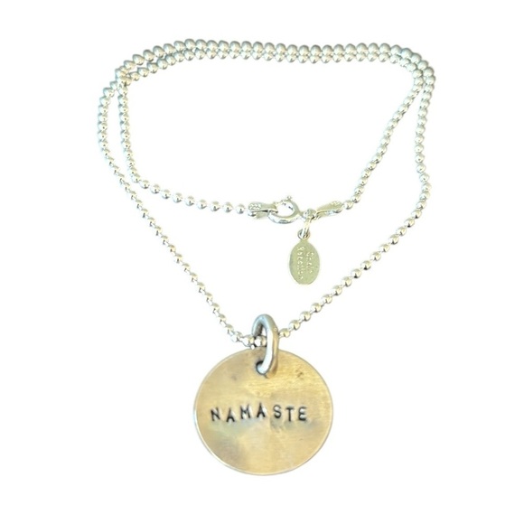 Namaste Handstamped Sterling Silver Pendant on Sterling 15” Ball Chain - Picture 1 of 5